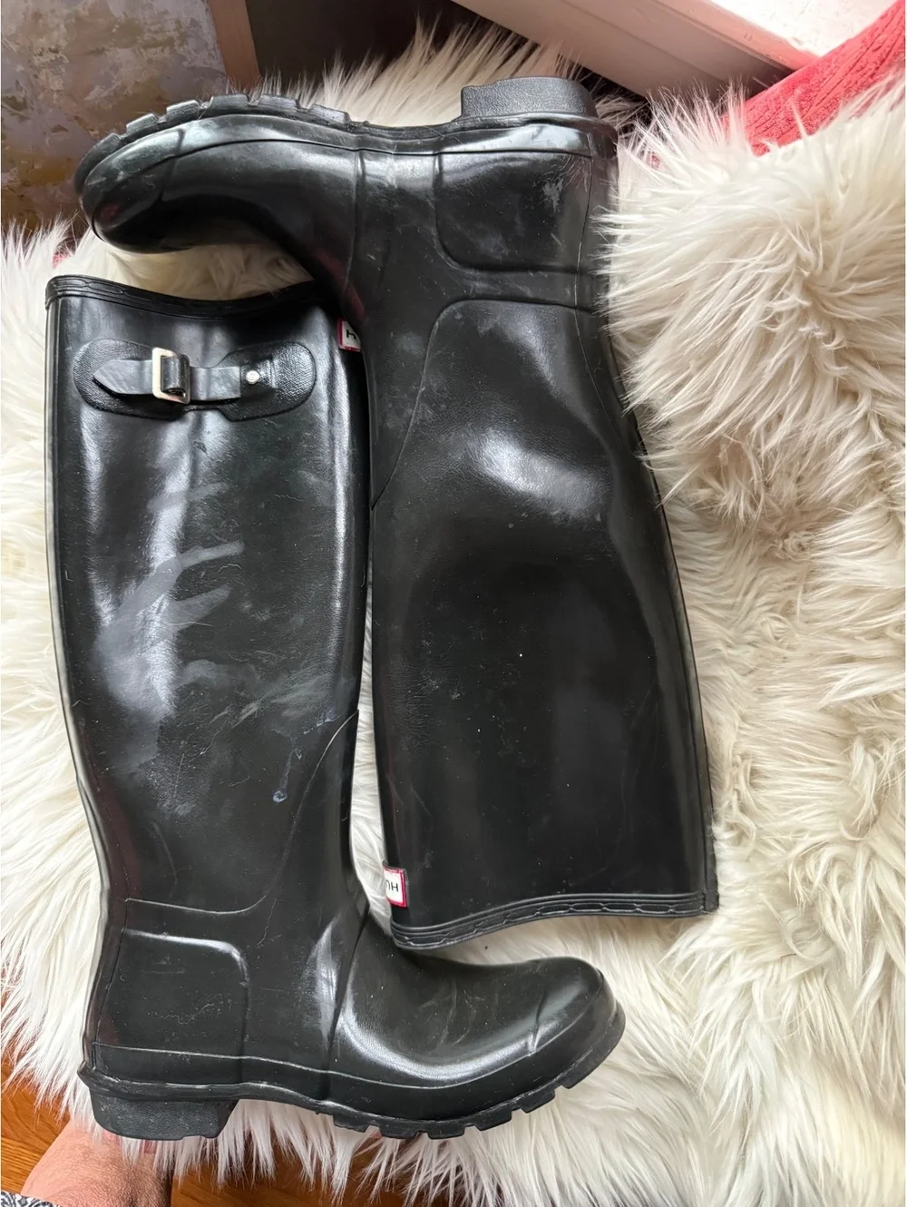 Hunter Black Tall Rain Boots with Adjustable Buckle